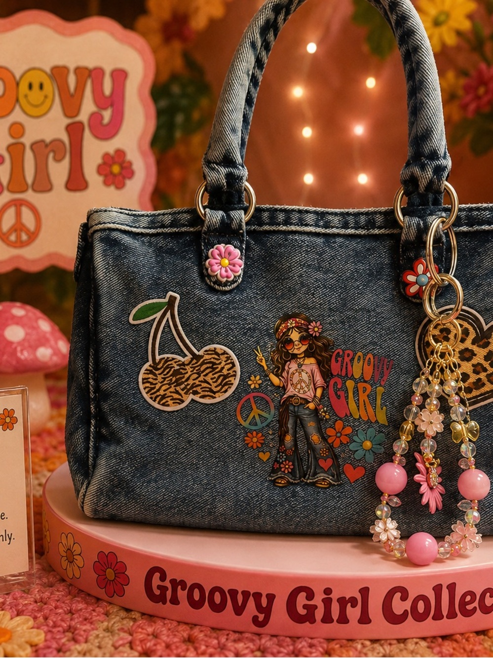 Groovy Girl Denim Mini Tote Bag -Hippie Fest!